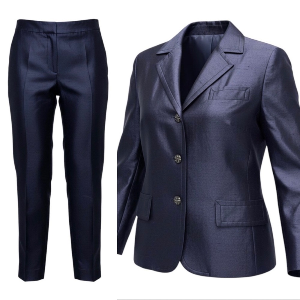 Talbots Navy Silk Wool Pantsuit Blazer 12 Pants 8 55% Silk 45% Wool Suit